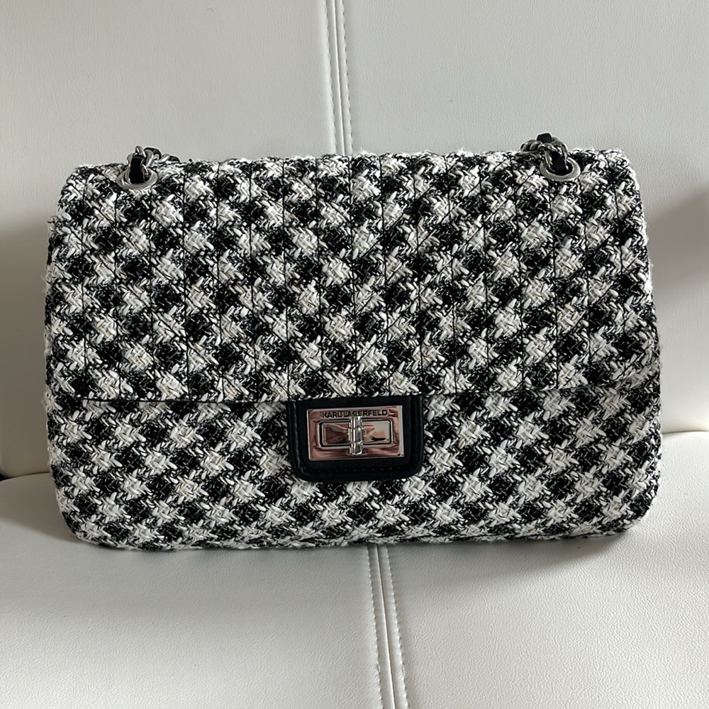 Black and White Tweed Shoulder Bag - Picture 6 of 9